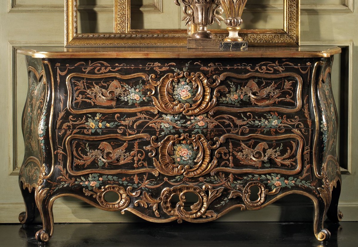 Casa Padrino Luxury Baroque Dresser – Black / Multicolored / Antique Gold