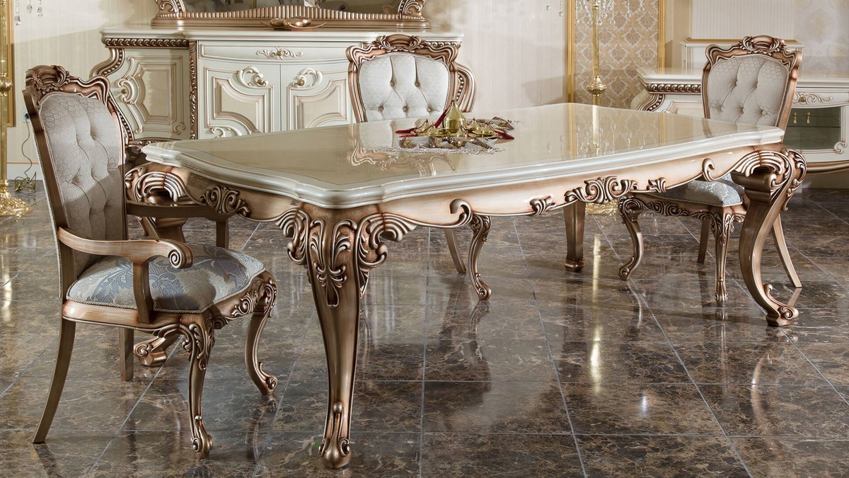 Casa Padrino Luxury Baroque Dining Room Set – White & Copper (1 Table + 6 Chairs)