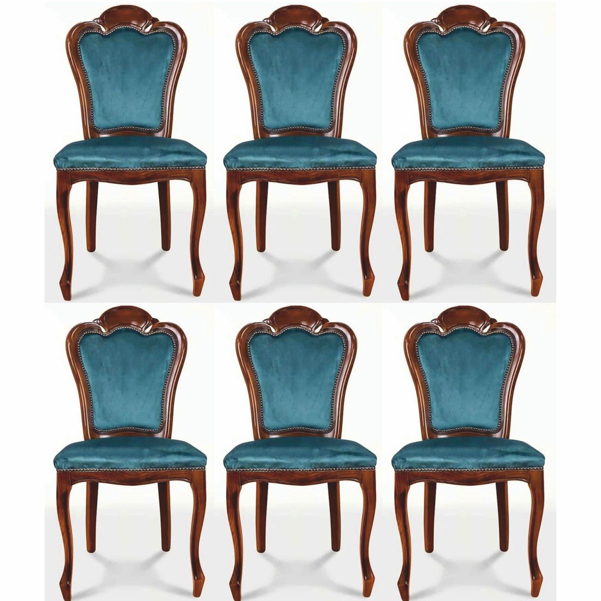 Casa Padrino Luxury Baroque Dining Room Set – 6 Chairs in Blue and Brown