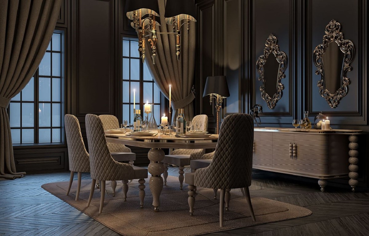 Casa Padrino Luxury Art Deco Dining Room Set – Gray, White & Gold