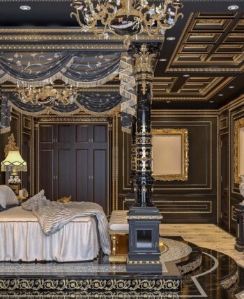 baroque ornate bedroom in black and gold